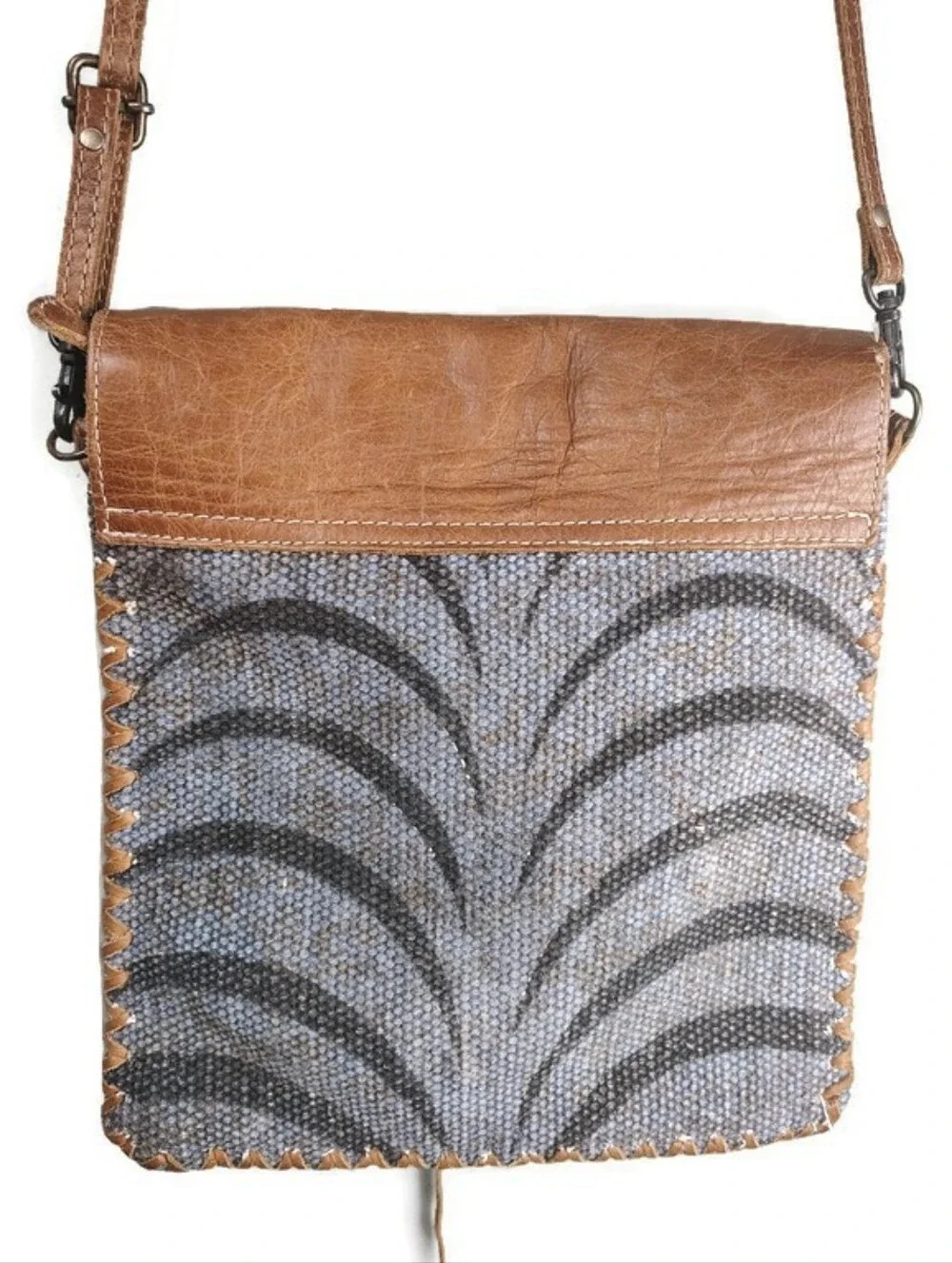 Myra Feelgood Factor Leather Woven Zebra Print Western Crossbody Bag
